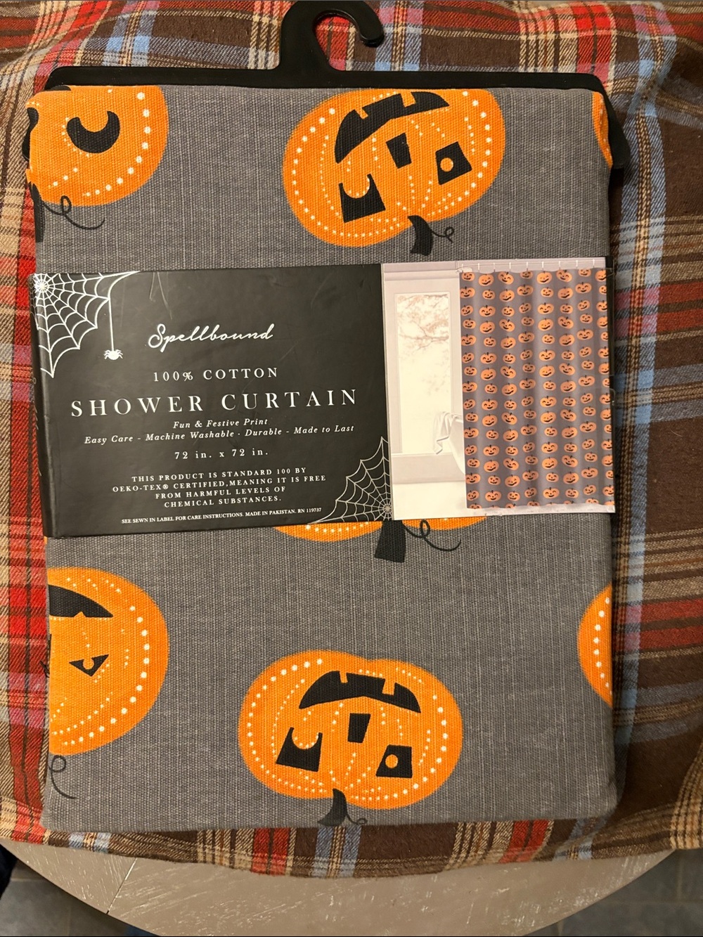 Gray & Orange Pumpkin Cotton Shower Curtain